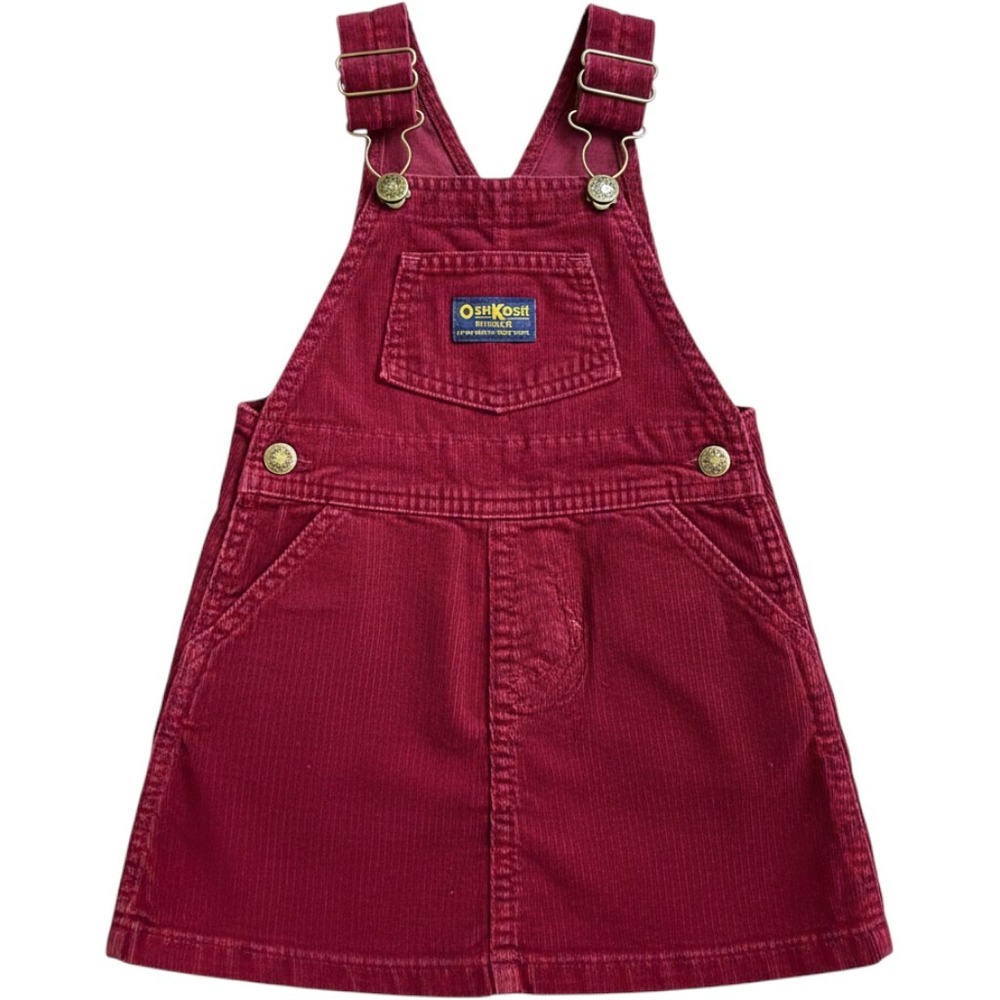 Vintage OshKosh B'gosh Girls Burgundy Corduroy Jumper Dress Vestbak Maroon 12M ?